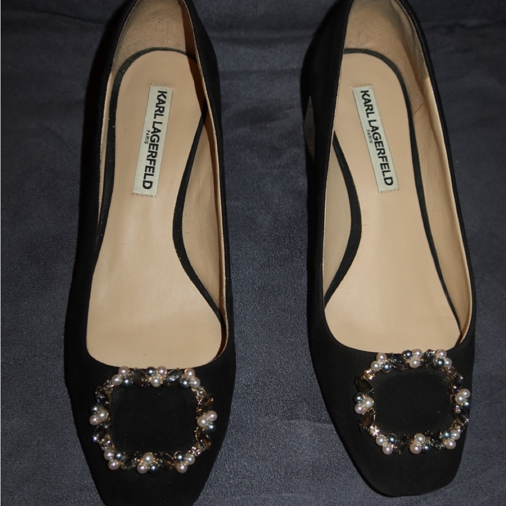 Karl Lagerfeld Black Heels with Pearl Embellishment